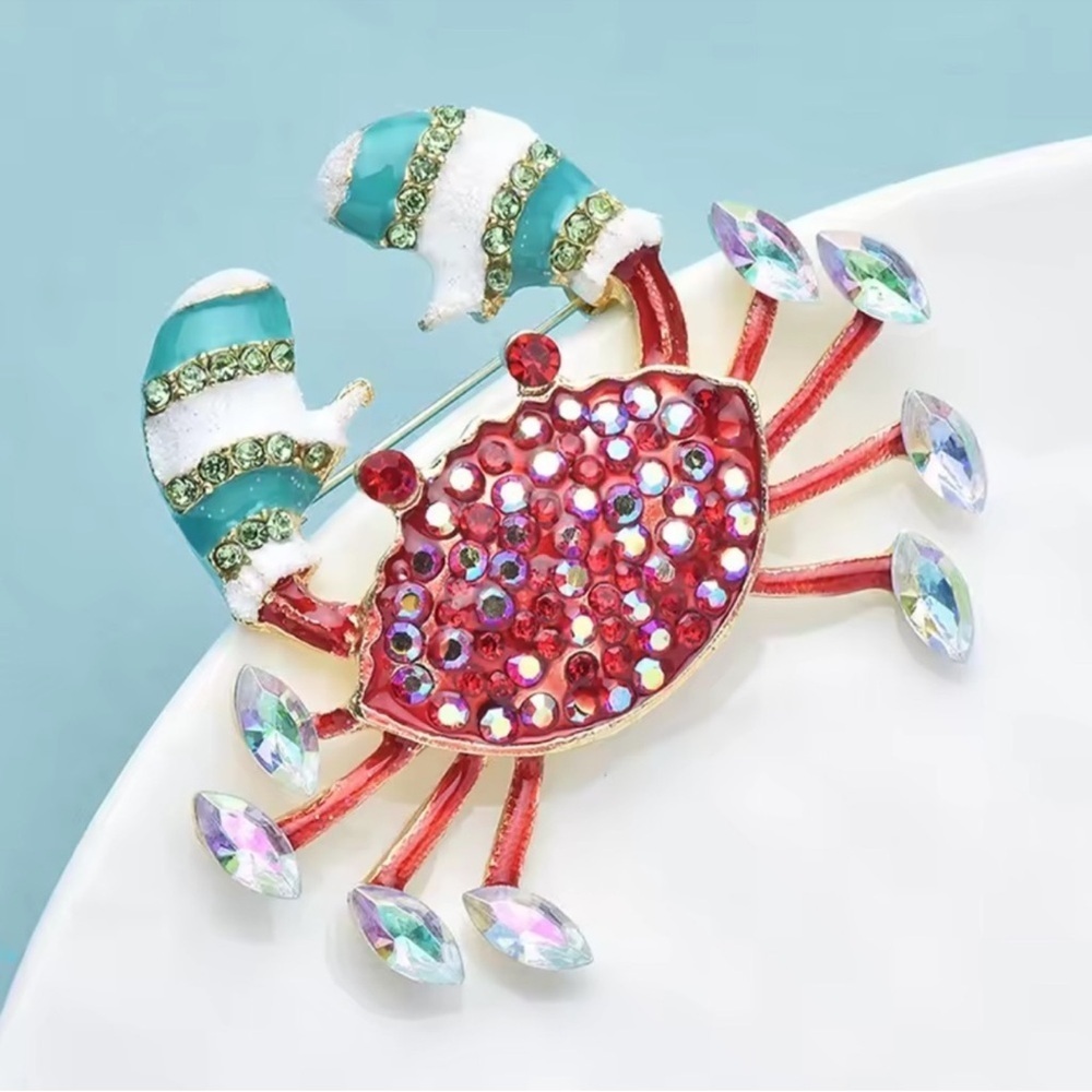 Red Crab Brooch with Red and Green Accents